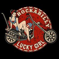 Motorcycle Pinup Girl Old School Rockabilly Lucky Girl Womens T-Shirt