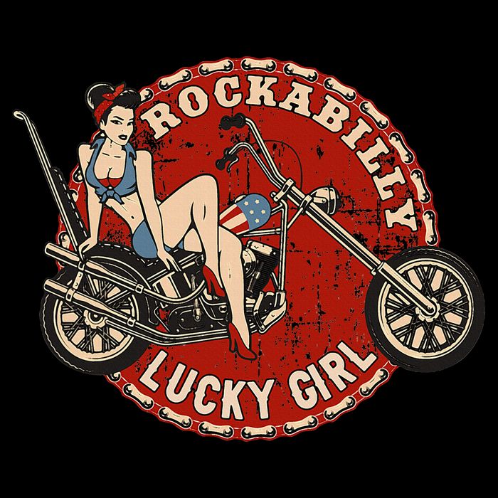 Motorcycle Pinup Girl Old School Rockabilly Lucky Girl Womens T-Shirt