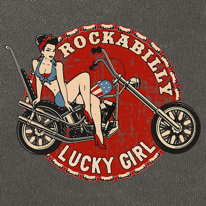 Motorcycle Pinup Girl Old School Rockabilly Lucky Girl Cotton Canvas Backpack