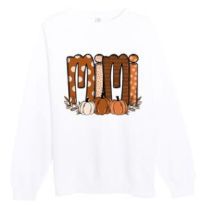 Mimi Pumpkin Halloween Thanksgiving Grandma Fall Leaves Premium Crewneck Sweatshirt