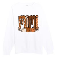 Mimi Pumpkin Halloween Thanksgiving Grandma Fall Leaves Premium Crewneck Sweatshirt