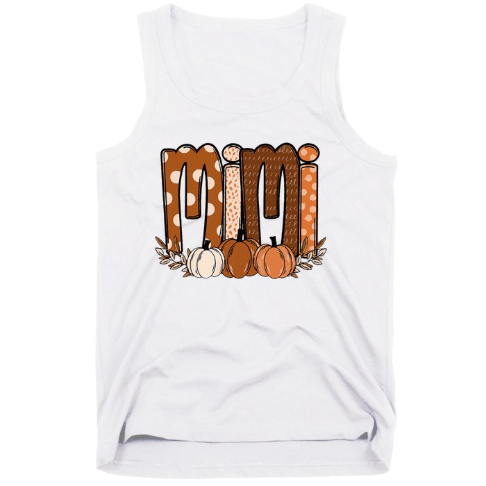 Mimi Pumpkin Halloween Thanksgiving Grandma Fall Leaves Tank Top