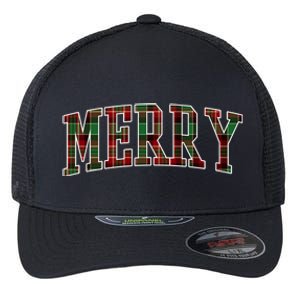 Merry Plaid Holiday Christmas Flexfit Unipanel Trucker Cap