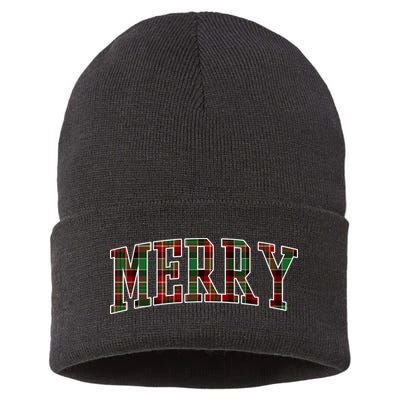 Merry Plaid Holiday Christmas Sustainable Knit Beanie