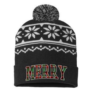 Merry Plaid Holiday Christmas USA-Made Snowflake Beanie