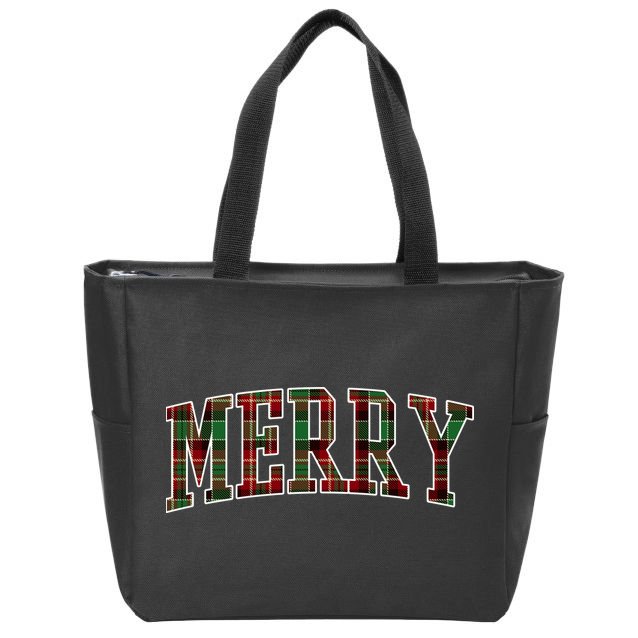 Merry Plaid Holiday Christmas Zip Tote Bag