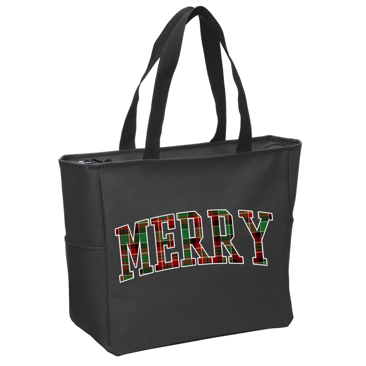 Merry Plaid Holiday Christmas Zip Tote Bag