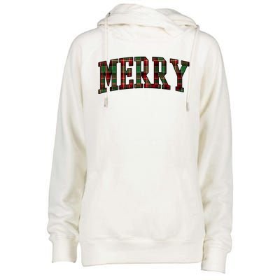 Merry Plaid Holiday Christmas Womens Funnel Neck Pullover Hood