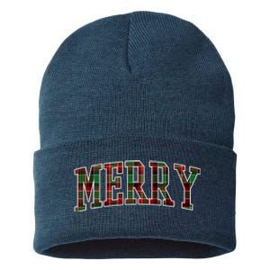 Merry Plaid Holiday Christmas Sustainable Knit Beanie