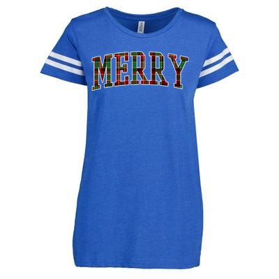 Merry Plaid Holiday Christmas Enza Ladies Jersey Football T-Shirt