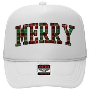 Merry Plaid Holiday Christmas High Crown Mesh Back Trucker Hat