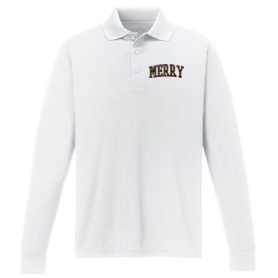 Merry Plaid Holiday Christmas Performance Long Sleeve Polo