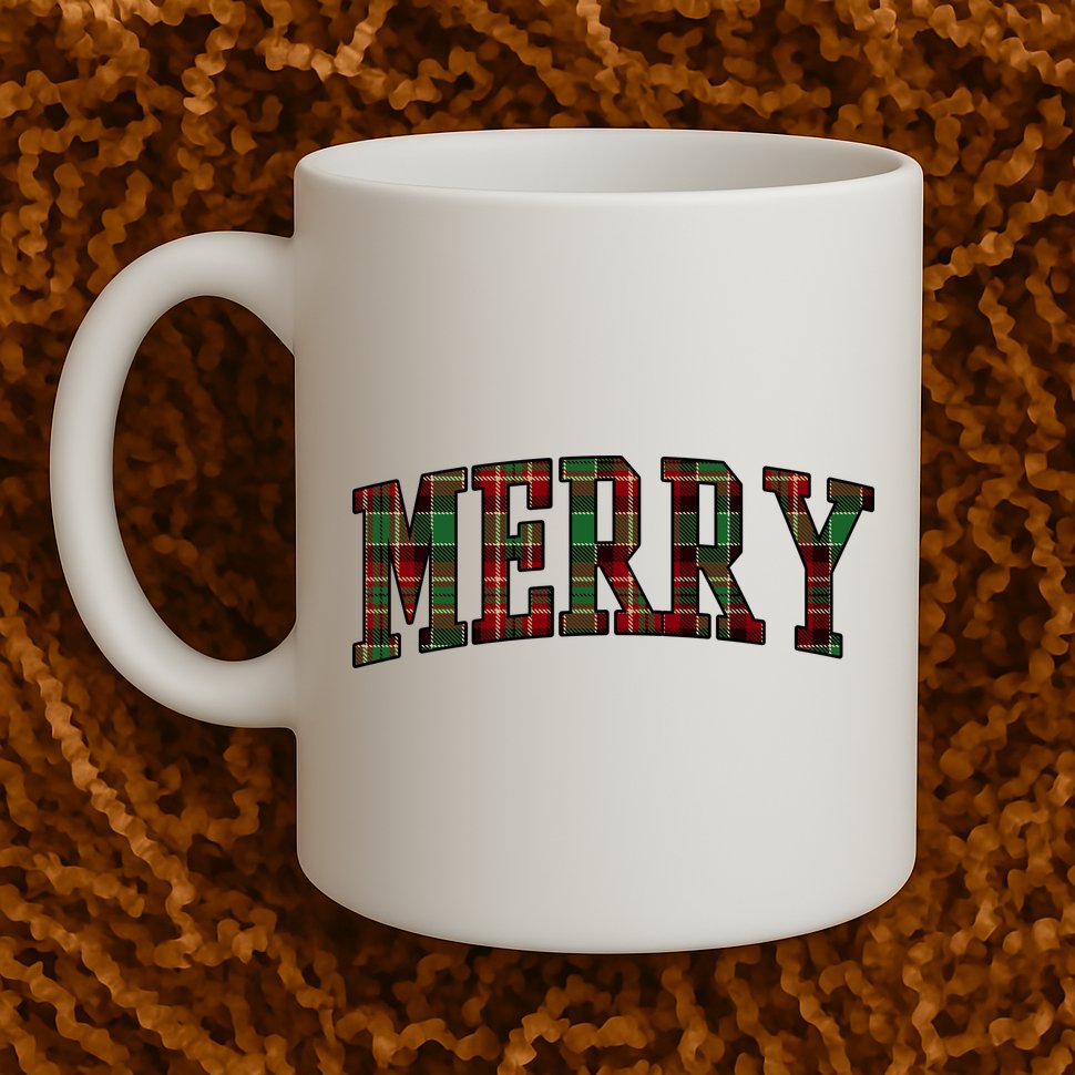 Merry Plaid Holiday Christmas Mug