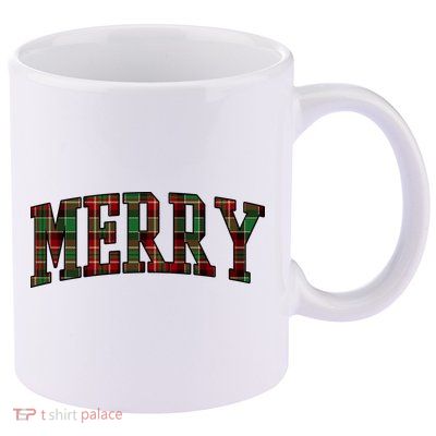 Merry Plaid Holiday Christmas 11oz C Handle Ceramic Mug