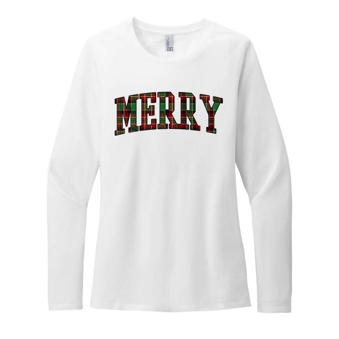 Merry Plaid Holiday Christmas Womens CVC Long Sleeve Shirt