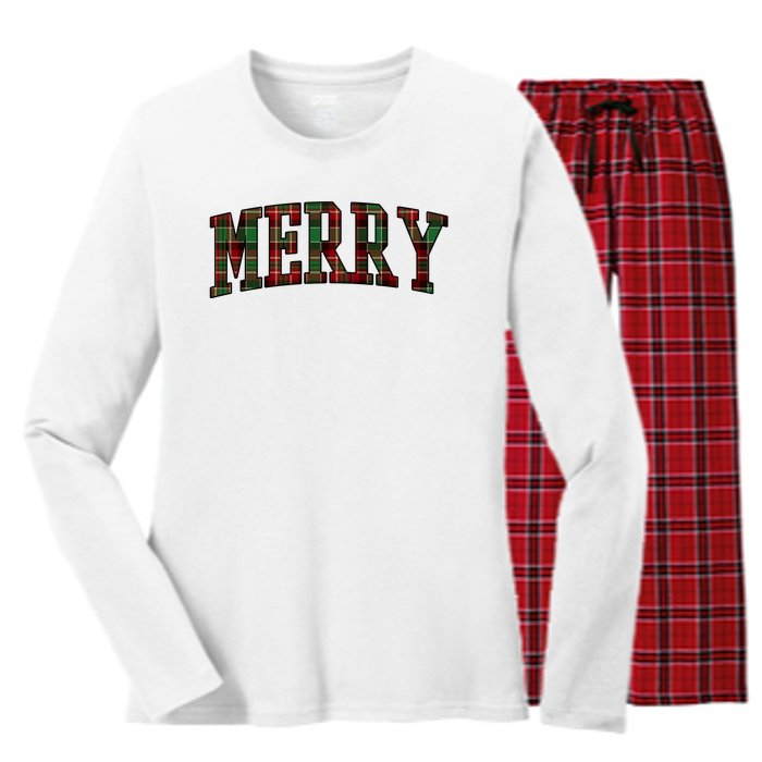 Merry Plaid Holiday Christmas Women's Long Sleeve Flannel Pajama Set 