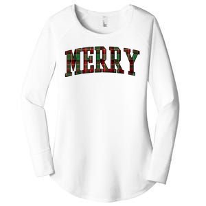 Merry Plaid Holiday Christmas Women's Perfect Tri Tunic Long Sleeve Shirt