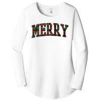 Merry Plaid Holiday Christmas Women's Perfect Tri Tunic Long Sleeve Shirt