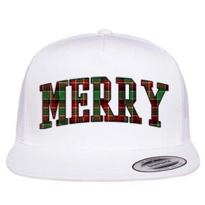 Merry Plaid Holiday Christmas Flat Bill Trucker Hat