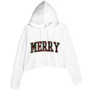 Merry Plaid Holiday Christmas Crop Fleece Hoodie