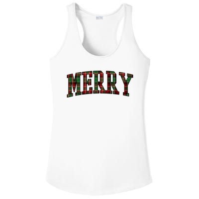 Merry Plaid Holiday Christmas Ladies PosiCharge Competitor Racerback Tank