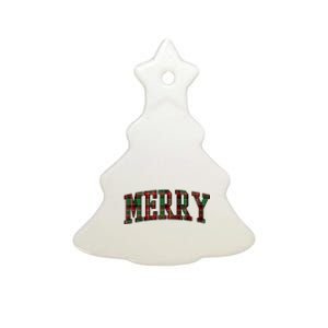 Merry Plaid Holiday Christmas Ceramic Tree Ornament