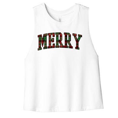 Merry Plaid Holiday Christmas Women's Racerback Cropped Tank