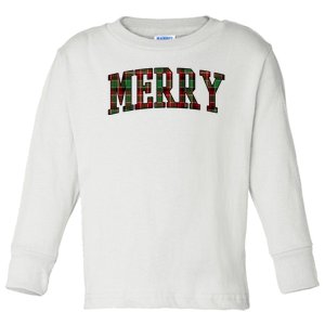 Merry Plaid Holiday Christmas Toddler Long Sleeve Shirt