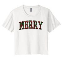 Merry Plaid Holiday Christmas Women's Crop Top Tee