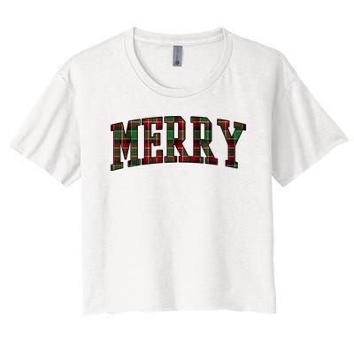 Merry Plaid Holiday Christmas Women's Crop Top Tee