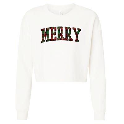 Merry Plaid Holiday Christmas Cropped Pullover Crew