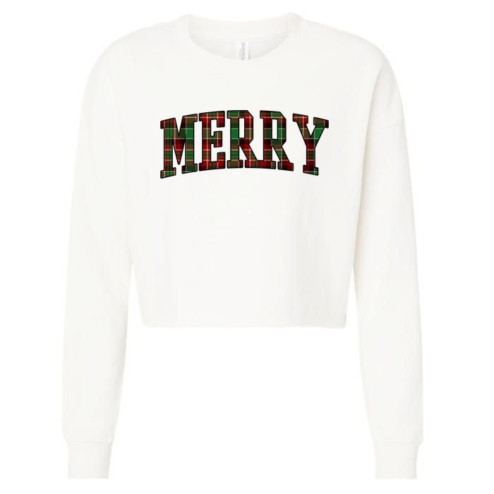 Merry Plaid Holiday Christmas Cropped Pullover Crew