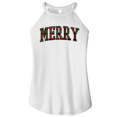 Merry Plaid Holiday Christmas Women's Perfect Tri Rocker Tank