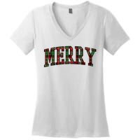 Merry Plaid Holiday Christmas Women's V-Neck T-Shirt