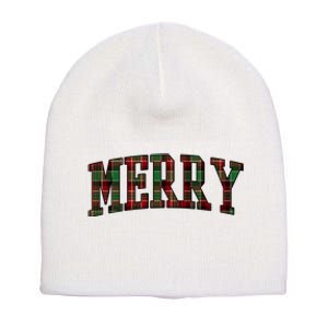 Merry Plaid Holiday Christmas Short Acrylic Beanie