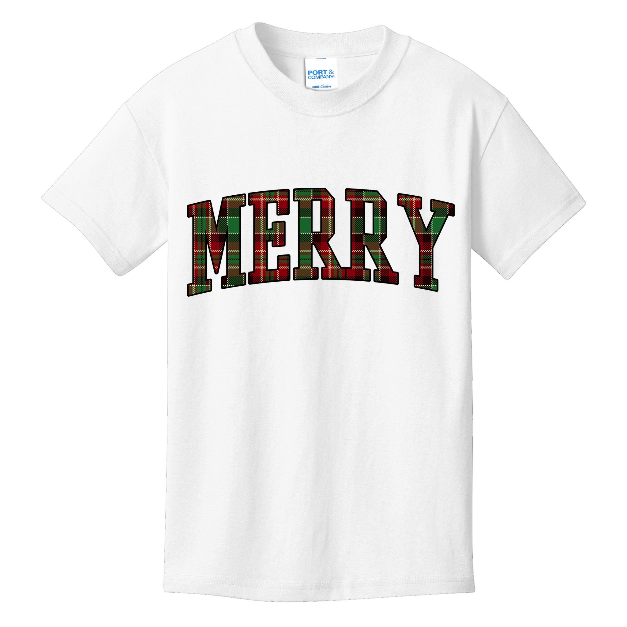 Merry Plaid Holiday Christmas Kids T-Shirt