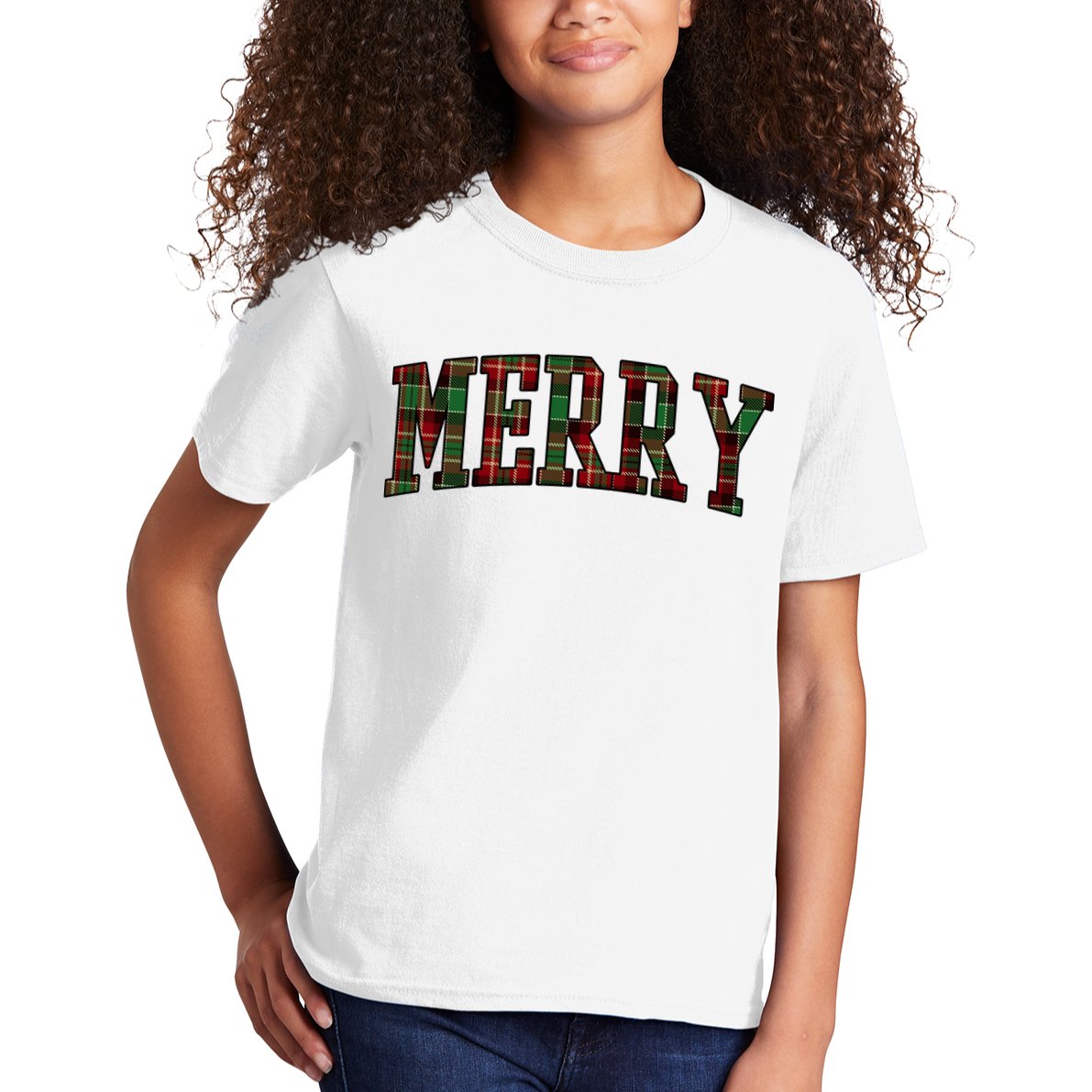 Merry Plaid Holiday Christmas Kids T-Shirt