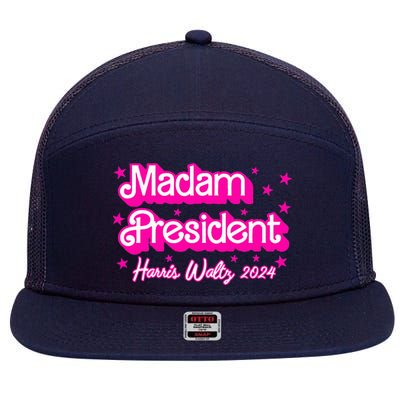 Madam President Harris 2024 Kamala Harris Waltz 7 Panel Mesh Trucker Snapback Hat