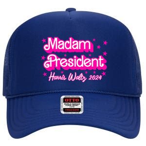 Madam President Harris 2024 Kamala Harris Waltz High Crown Mesh Back Trucker Hat