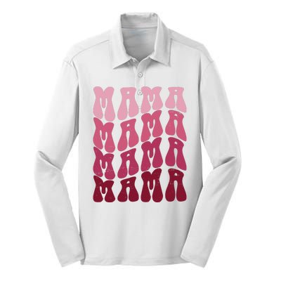 Mama Pink Hippie Retro Silk Touch Performance Long Sleeve Polo