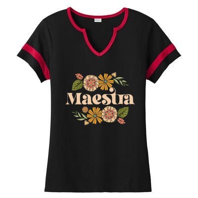 Maestra Proud Hispanic Spanish Teacher Bilingual Teacher Ladies Halftime Notch Neck Tee