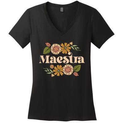 Maestra Proud Hispanic Spanish Teacher Bilingual Teacher Women's V-Neck T-Shirt