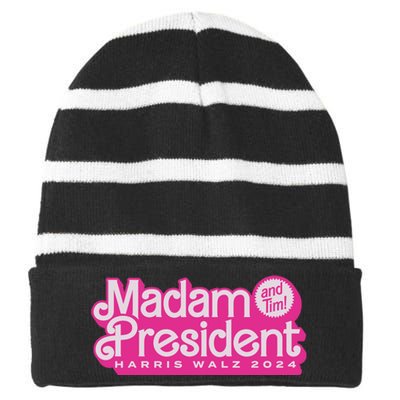 Madam President Harris Walz 2024 Striped Beanie with Solid Band