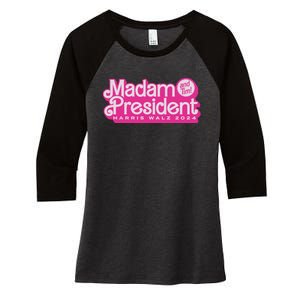 Madam President Harris Walz 2024 Women's Tri-Blend 3/4-Sleeve Raglan Shirt