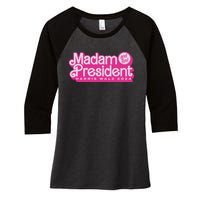 Madam President Harris Walz 2024 Women's Tri-Blend 3/4-Sleeve Raglan Shirt