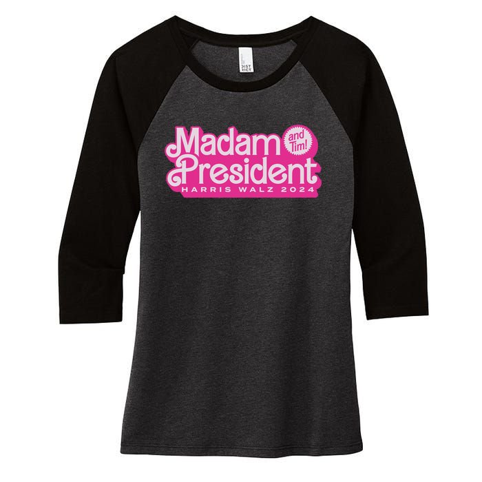 Madam President Harris Walz 2024 Women's Tri-Blend 3/4-Sleeve Raglan Shirt