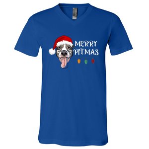 Merry Pitmas Happy Pitbull Santa Pitbull Christmas Cool Gift V-Neck T-Shirt