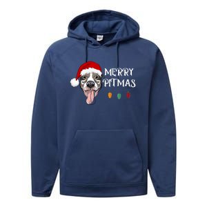 Merry Pitmas Happy Pitbull Santa Pitbull Christmas Cool Gift Performance Fleece Hoodie