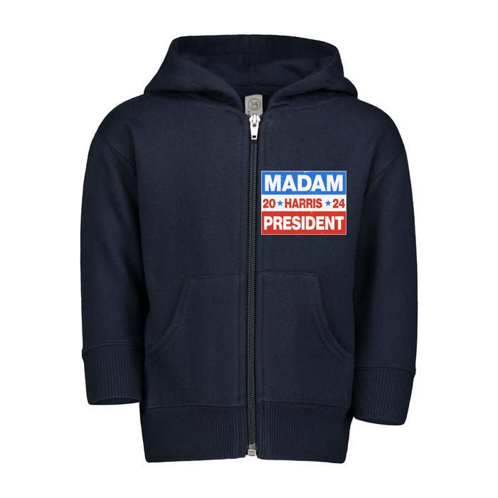 Madam President Harris Vote Kamala Harris 2024 Election Toddler Zip Fleece Hoodie