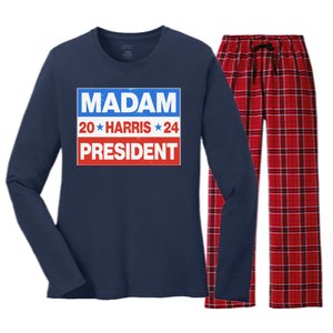 Madam President Harris Vote Kamala Harris 2024 Election Women's Long Sleeve Flannel Pajama Set 